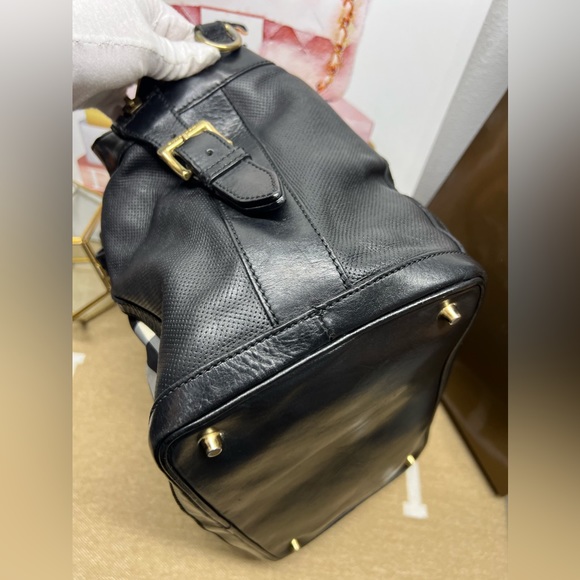 BURBERRY Black Smoke Check Nylon/Leather Hobo - Picture 14 of 16